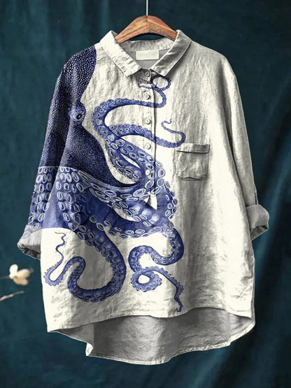 Amelia | Women's Deep Sea Octopus Tentacles Art Print Casual Shirt