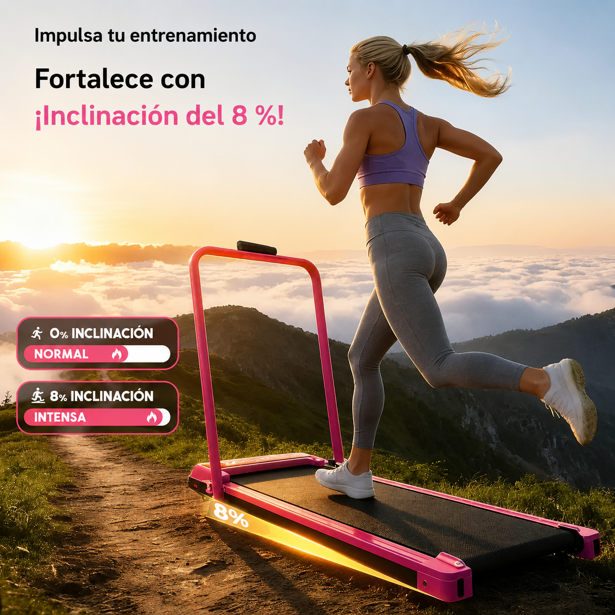 Plataforma de fitness plegable con inclinación ajustable, Doble amortiguación y Bajo nivel de ruido