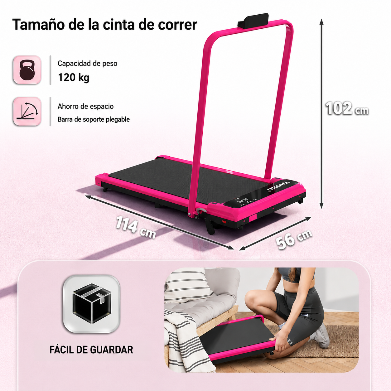 Plataforma de fitness plegable con inclinación ajustable, Doble amortiguación y Bajo nivel de ruido