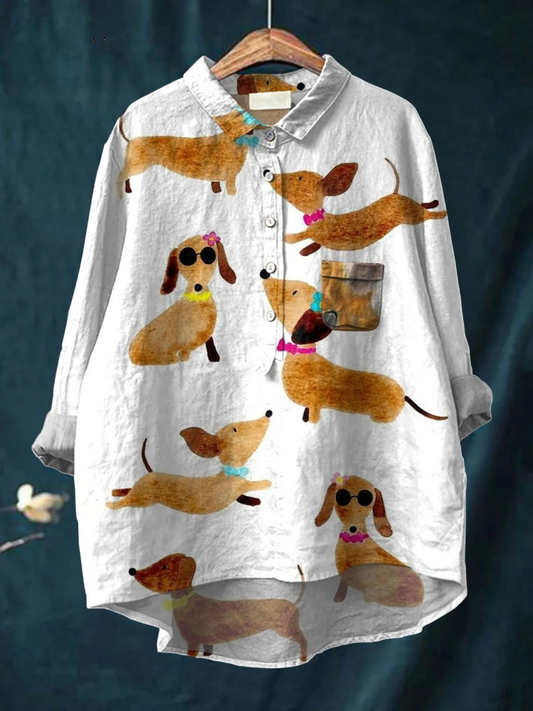 Ava | Cute Dog Dachshund Art Print Casual Shirt