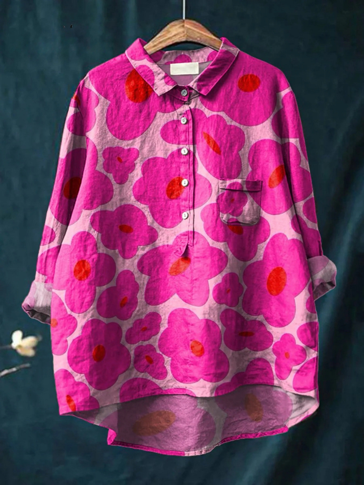 Mia | Vibrant Pink Floral Pattern Printed Women's Casual Shirt